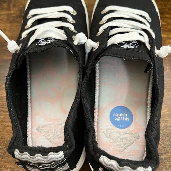 ROXY Bayshore Platform Sneakers 8.5 Black Canvas Lace Up Memory Foam Slip On - Picture 7 of 10